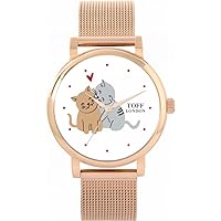 Humorous Valentines Cats Distinctive Created in London dial, Two case Sizes 38 and 42mm with Either Metal of Leather Matching Straps Powered by Japanese 3-Hand Quartz Movement Watch