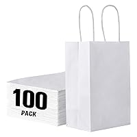 LITOPAK 100Pcs Paper Gift Bags 8x5.25x3.75 Kraft Retail Shopping Bags, Small White Gift Bags with Handles Bulk