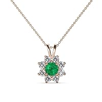 Round Emerald Diamond 1/2 ctw Womens Floral Halo Pendant Necklace 18 Inches Chain 14K Gold