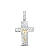 The Diamond Deal 10kt Yellow Gold Mens Baguette Diamond Jesus Cross Charm Pendant 3-7/8 Cttw