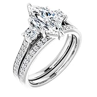 Solitaire Moissanite Engagement Ring Set, 2 CT Marquise Cut Moissanite Diamond Bridal Wedding Ring Set for Women, Anniversary Propose Gifts Her, VVS1 Colorless, 10K 14K 18K Solid Gold, 925 Silver