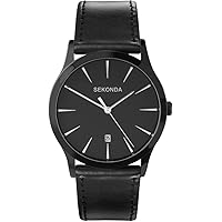 Sekonda Gents Analogue Quartz Watch with Black Dial and Black Leather Strap 1933