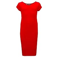 Girls Bodycon Plain Short Sleeve Long Length Dresses - Midi Dress Red 9-10