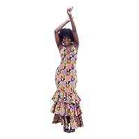 Women Africa Kente Print Ruffled Mermaid Dress African Inspired Long Maxi Prom Dress Ball Gown for Party, Bridal, Wedding Multi