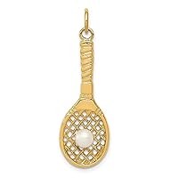 14k Yellow Gold Solid Polished Tennis Racquet with Freshwater Cultured Pearl Charm Pendant Necklace Measures 37.3x11.6mm Jewelry for Women