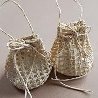 Mini Sacks Woven Straw Favor Gift Bags Pouches, 12-Pack (Natural)