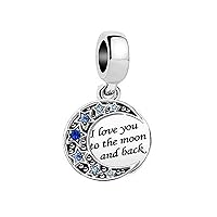 I Love You to the Moon and Back Blue Crystal Star Dangle Charms Compatible with Pandora Charm Bracelets for Women Girls