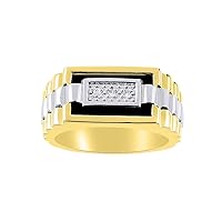 Rylos Mens Rings 14K Yellow Gold - Mens Diamond & Black Onyx / Quartz Ring . Stone is Special Cut f this Ring. Designer Style Rings For Men Mens Jewelry Gold Rings