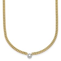 Chic 0.10 Ct Diamond Solitaire 14k Yellow Gold 2.4mm Cuban Curb Link Chain Bracelet