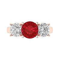 Clara Pucci 3.35 ct Brilliant Round Cut Solitaire 3 stone Simulated Ruby Anniversary Promise Engagement ring Solid 18K Rose Gold