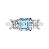 Clara Pucci 3.35 Square Emerald Baguette cut 3 Stone W/Accent Blue Simulated Diamond Anniversary Promise Bridal ring 18K White Gold