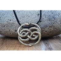 Neverending Story Antique Bronze Necklace Leather Choker Option Snake Pendant Snake Circle Mens Necklace