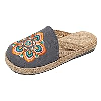 Flat Heeled Ethnic Slippers For Female Vintage Embroidered Wide Toe Women Sandals Summer