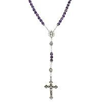 Sterling Silver Rosary, Amethyst 6mm, Crucifix & Miraculous Medal, 23