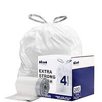W4DSWH 4 Gallon White Drawstring Bags, 200 Count (Pack of 1)