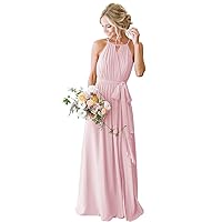 Women's Halter Chiffon Bridesmaid Dresses for Women Long A-Line Simple Formal Dresses Pleated