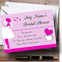 Hot Pink Bride Hearts Personalized Bridal Shower Party Invitations