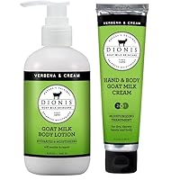 Dionis Goat Milk Skincare Verbena & Cream Scented Lotion (8.5 oz) and Hand & Body Cream (3.3 oz) Bundle