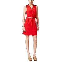 G.H. Bass & Co. Womens Belted Shirt Dress, Red, XX-Large