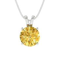 1.95 ct Round Cut Natural Yellow Citrine Solitaire Pendant Necklace With 18