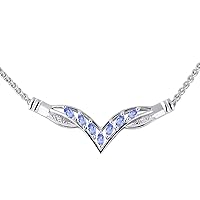 Rylos Marquise Tanzanite & Diamond Adjustable Necklace Set in Sterling Silver .925