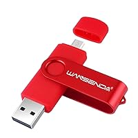 OTG USB Flash Drive WANSENDA 2 in 1 USB Stick 16GB 32GB 64GB 128GB 256GB for Android Devices/PC/Tablet/Mac (128GB, Red)