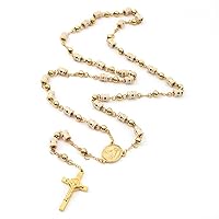 White Rubber Gold Plated Stainless Steel Two-tone Beaded Jesus Christ Crucifix Cross Rosary Necklace for Men Women