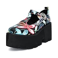 Women's Platform Mary Jane Shoes Vintage Round Toe Buckle Strap Casual Slip-on Walking Shoes