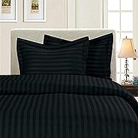 Elegant Comfort Wrinkle & Fade Resistant 1500 Thread Count - Damask Stripes Egyptian Quality Luxurious Silky Soft 3pc Duvet Cover Set, King/Cal-King, Black
