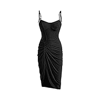 Dresses for Women Solid Ruched Bustier Cami Dress (Color : Black, Size : X-Small)