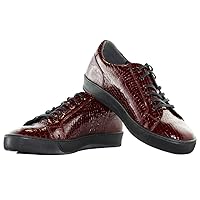 Modello Maave - Handmade Italian Mens Color Burgundy Fashion Sneakers Casual Shoes - Cowhide Patent Leather - Lace-Up