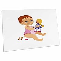 3dRose Young Toddler Cartoon Girl on Beach with Doll - Desk Pad Place Mats (dpd-175755-1)