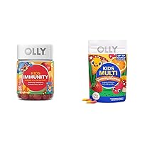 OLLY Kids Immunity Gummy, Immune Support, Wellmune, Elderberry, Vitamin C, Zinc, Chewable Supplement, Cherry - 50 Count & Kids Multivitamin Gummy Worms, Overall Health and Immune Support