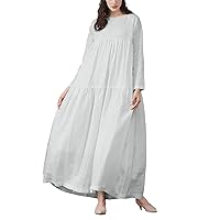 Women's Summer Dress Solid Casual Loose Long Sleeved Ruffle Hem Swing Tiered Maxi Dress Prom, S-5XL