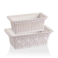 Sweejar Ceramic Baking Bread Loaf Pan, 9.3x5.3 Inch Rectangular Bread Baking Pan with Pattern, Bakeware for Home Kitchen (kiln-White)