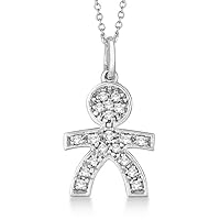 Pave-Set Diamond Boy Shape Pendant Necklace 14K White Gold (0.15ct)