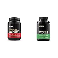Gold Standard 100% Whey Protein Powder Double Rich Chocolate 2 Pound & L-Glutamine Muscle Recovery Capsules 1000mg 240 Count Bundle