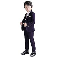 Boys Formal Suit Blazer Vest Pants 6-Piece Set with Tie or Bowtie Single-Breasted Jacket Dresswear Suit for Wedding Party