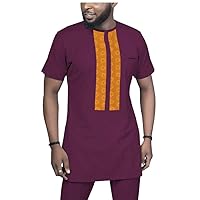 African Men Shirt and Pants 2 Piece Set Dashiki Clothing Ankara Short Sleeve Blouse Tracksuit Wear