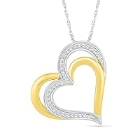 DGOLD Silver and 10kt Gold Round White Diamond DUO Heart Fashion Pendant for women (1/10 cttw)