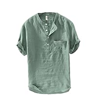 Chinese Style Stand Collar Short Sleeve Shirt Men's Casual Linen T-Shirt for Men