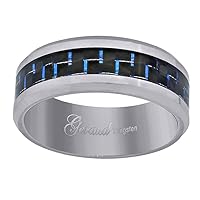 Tungsten Blue Carbon Fiber Inlay Polished Beveled Edges Mens Comfort fit 8mm Wedding Anniver Jewelry Gifts for Men - Ring Size Options: 10 10.5 11 11.5 12 12.5 13 13.5 14 7 7.5 8 8.5 9 9.5