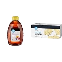 Amazon Brand Happy Belly Raw Wildflower Honey (2 Pound) and Amazon Fresh Original Saltine Crackers (16 oz)