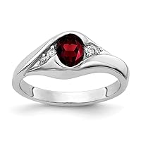 Solid 14k White Gold 6x4mm Oval Garnet January Red Gemstone Checker Diamond Engagement Ring (.058 cttw.)