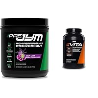 Pre JYM Grape Candy Pre Workout Powder with BCAAs and Vita JYM Sports Multivitamin with Vitamin A, C, B6, B12, E, K2 for Athletes - 30 Servings, 60 Tablets