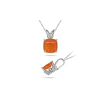 1.61 Cts of 9x9 mm AAA Cushion Natural Brazilian Fire Opal Solitaire Scroll Pendant in 14K White Gold