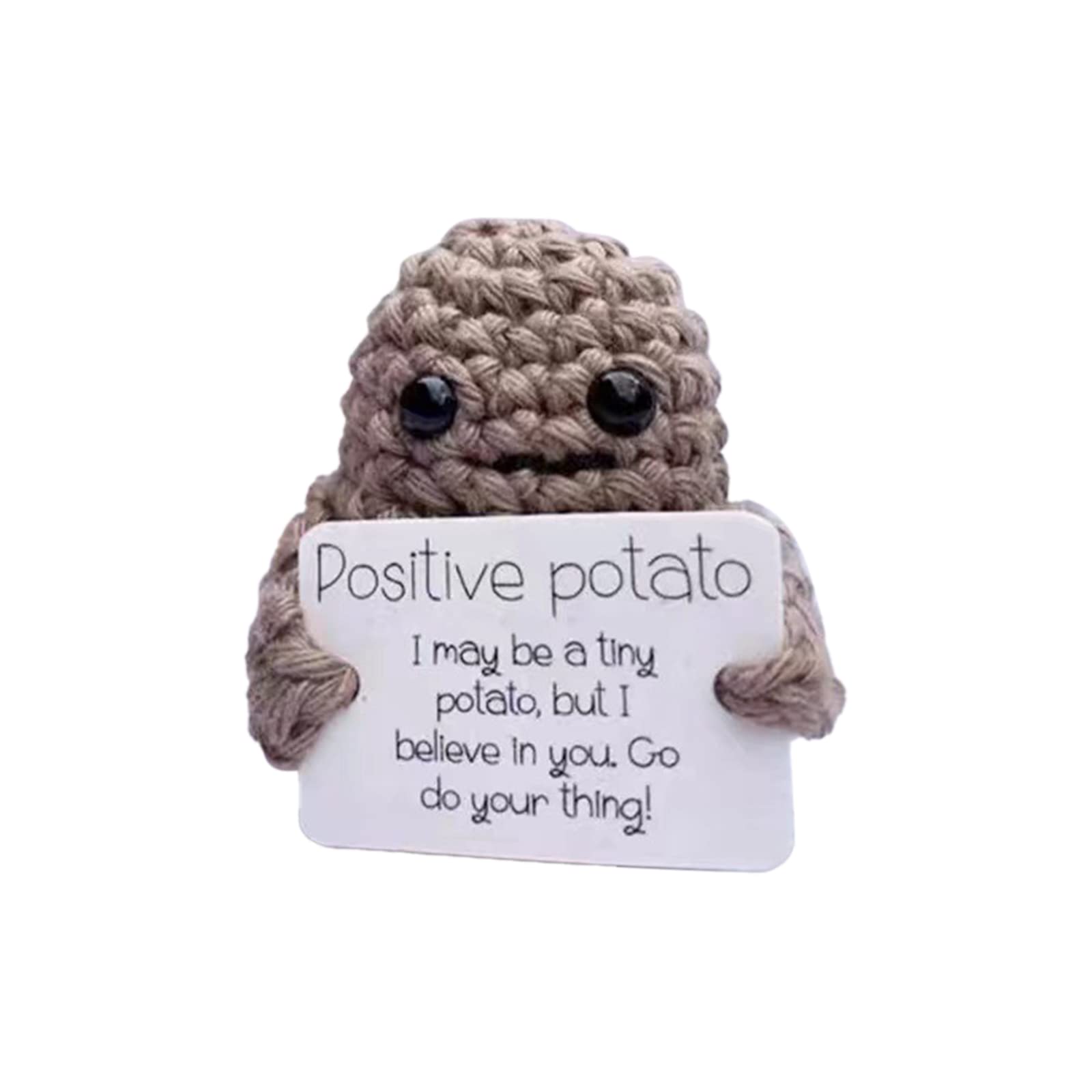 CAPRIZ Funny Positive Potato Cute Knitting Potato Doll with Positive Card Adorable Potato Toy Dolls Knitting Potato Ornaments Christmas Holiday New Year Home Office Decoration Gifts