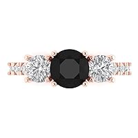 1.97ct Round Cut Solitaire three stone With Accent Natural Black Onyx designer Modern Statement Ring Solid 14k Rose Gold