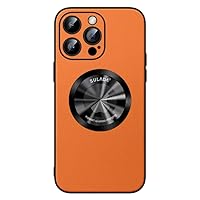 ONNAT-Leather Case for iPhone 15 Pro Max Unique Material Unique Design Magnetic Phone case Ultra-Thin and Lightweight Beyond The Feeling of Genuine Leather (Orange)