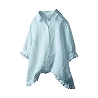 Blouses for Women Long Sleeve Button Down Shirt Dressy Casual Tops Business Office High Low Blouses T Shirts